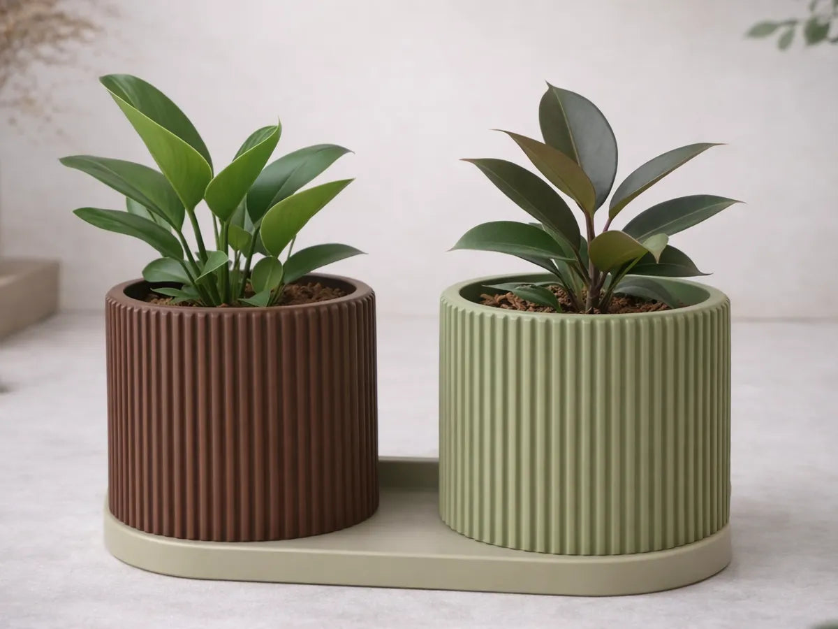Modern Ribbed Plant Pot with Drainage (Japandi) -  3D Print Model